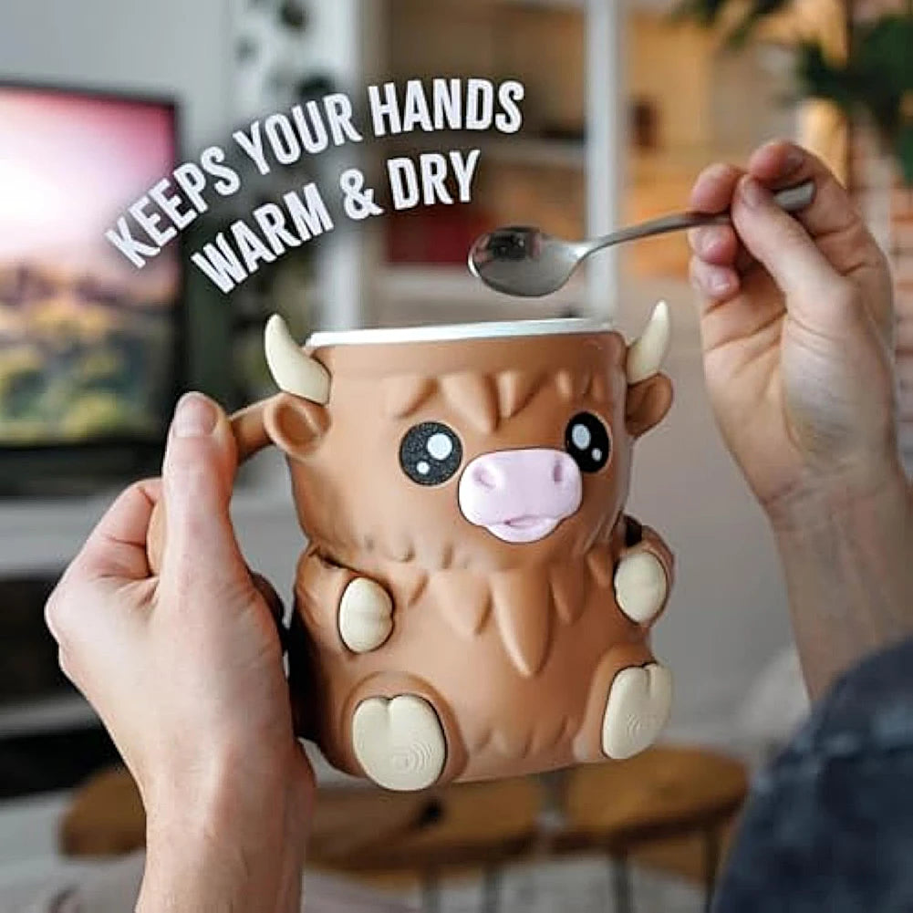 Reusable Highland Cow Ice Pint Holder W/ Snack Drawer & Handle 3D Printed Ice Cream Pint Containers Beer Can Sleeves Ideal Gifts