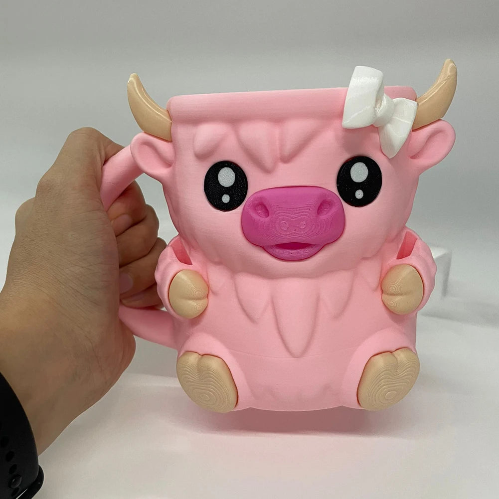 Reusable Highland Cow Ice Pint Holder W/ Snack Drawer & Handle 3D Printed Ice Cream Pint Containers Beer Can Sleeves Ideal Gifts