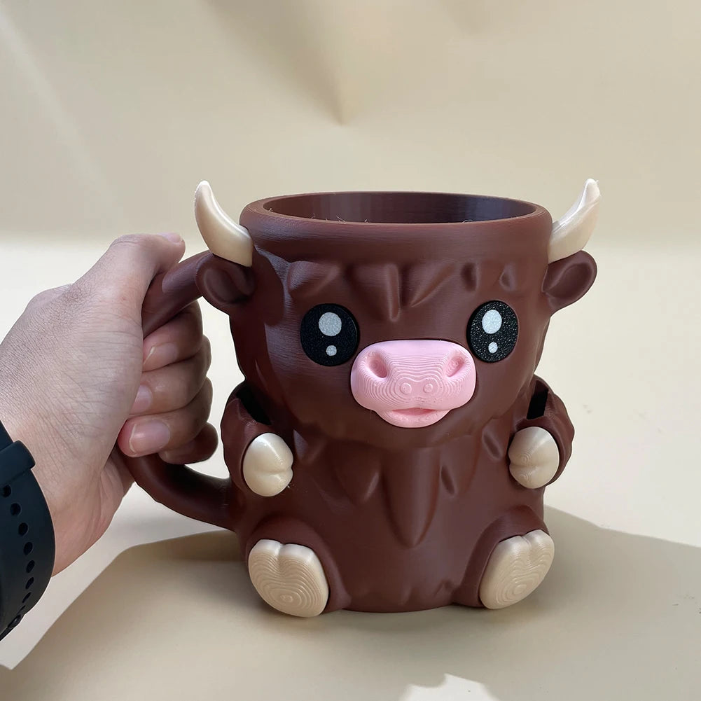 Reusable Highland Cow Ice Pint Holder W/ Snack Drawer & Handle 3D Printed Ice Cream Pint Containers Beer Can Sleeves Ideal Gifts